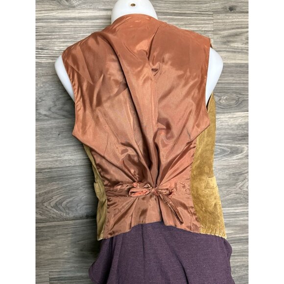 Vtg 100% leather front brown western style vest Adjustable Tie Waist festival - Picture 4 of 12